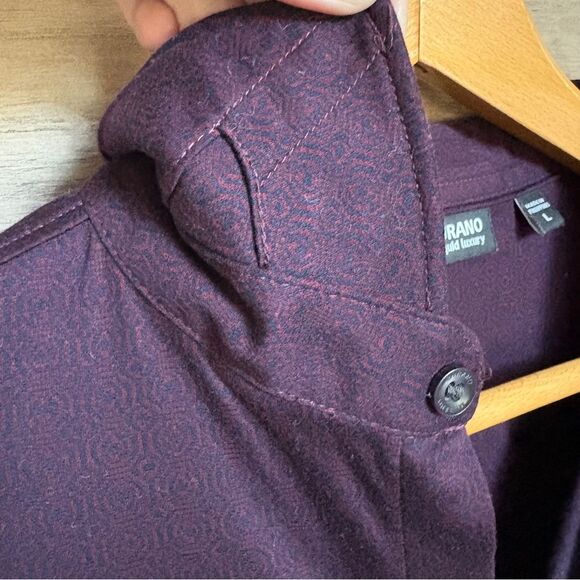 Murano Liquid Luxury Burgundy & Purple Pattern Print Short Sleeve Button Down Sh - Picture 6 of 11